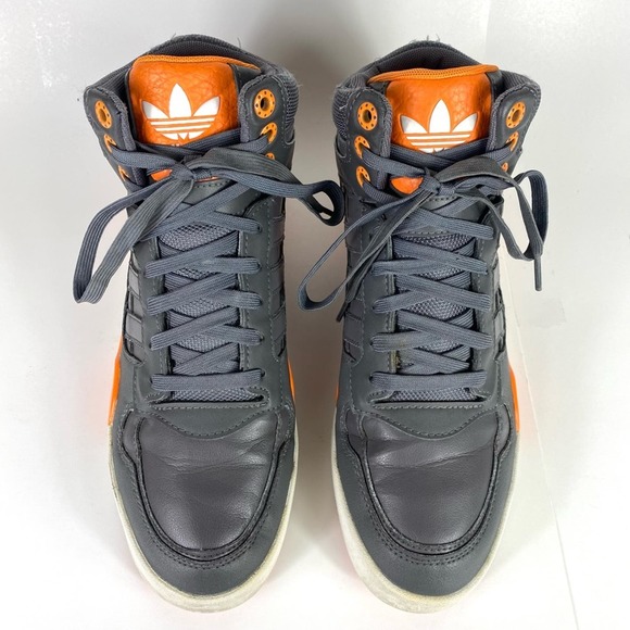ADIDAS HIGH TOP GRAY WHITE AND ORANGE SNEAKERS MEN’S SIZE 8.5 - Picture 5 of 11